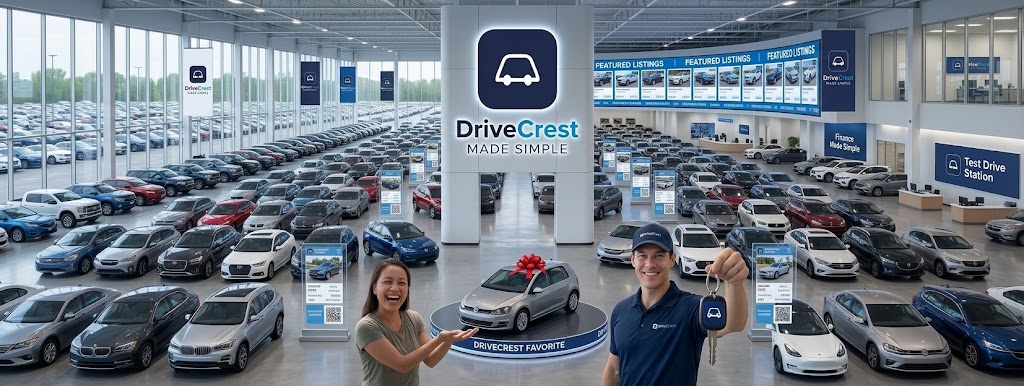 DriveCrest showroom filled with certified pre-owned vehicles